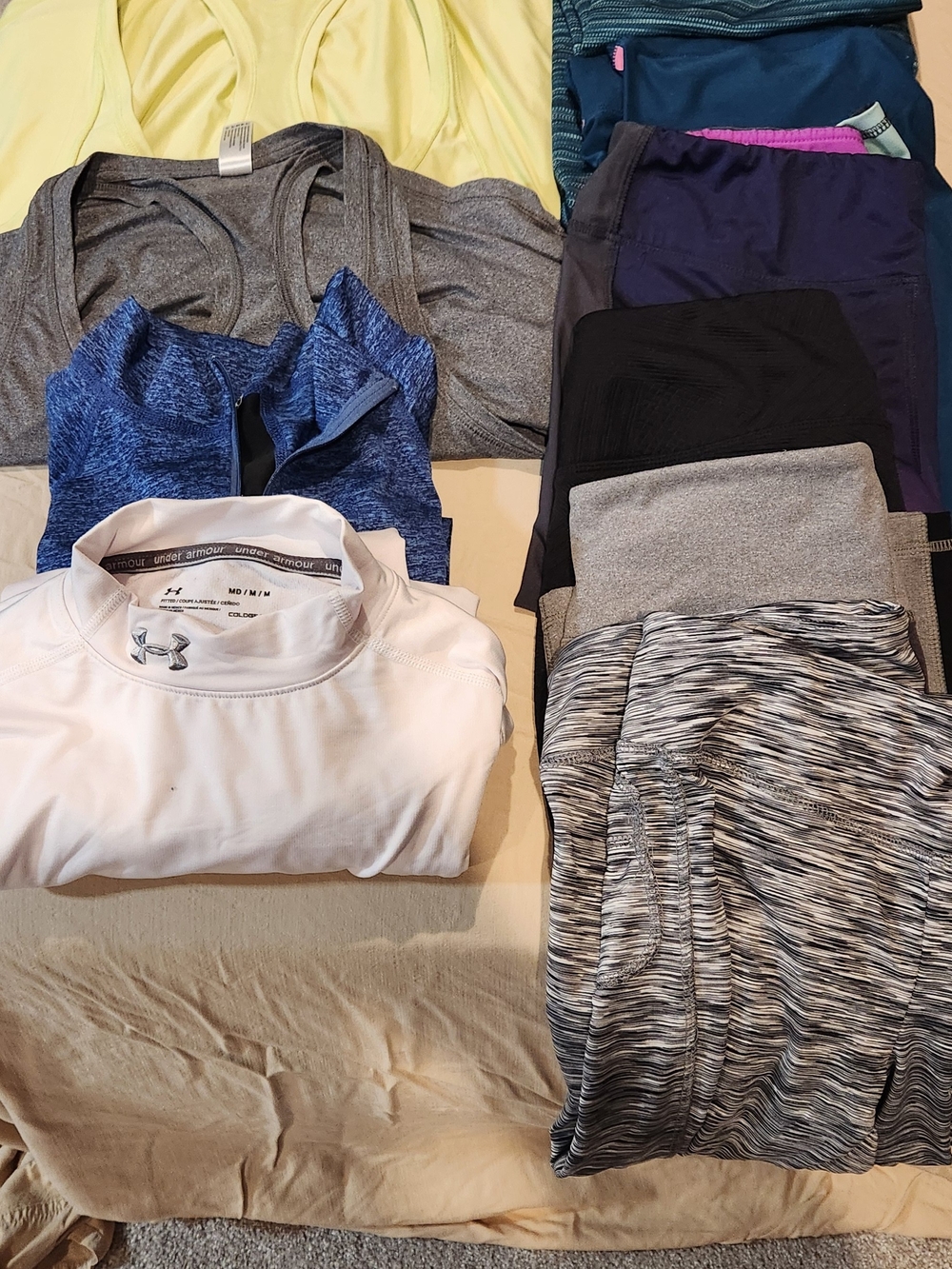 Women’s Mixed Activewear Lot — White, Blue, Gray, Black, Yellow